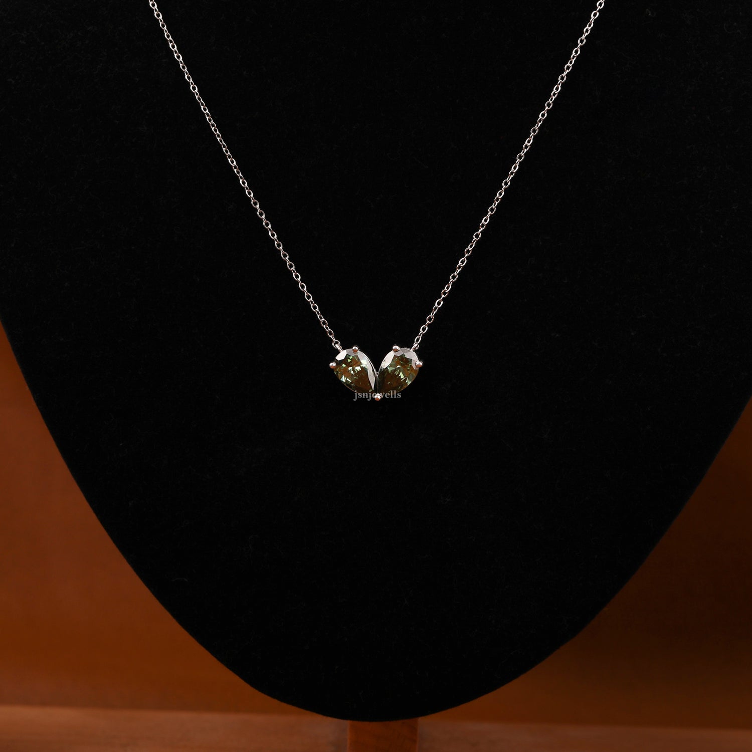 Green Pear Cut Lab Grown Diamond Toi et Moi Pendant Necklace