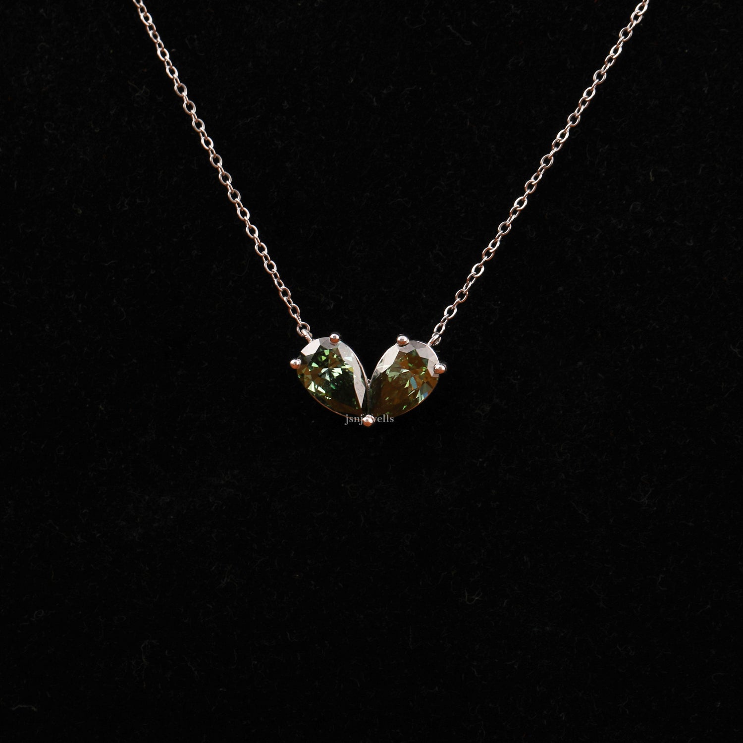 Green Pear Cut Lab Grown Diamond Toi et Moi Pendant Necklace