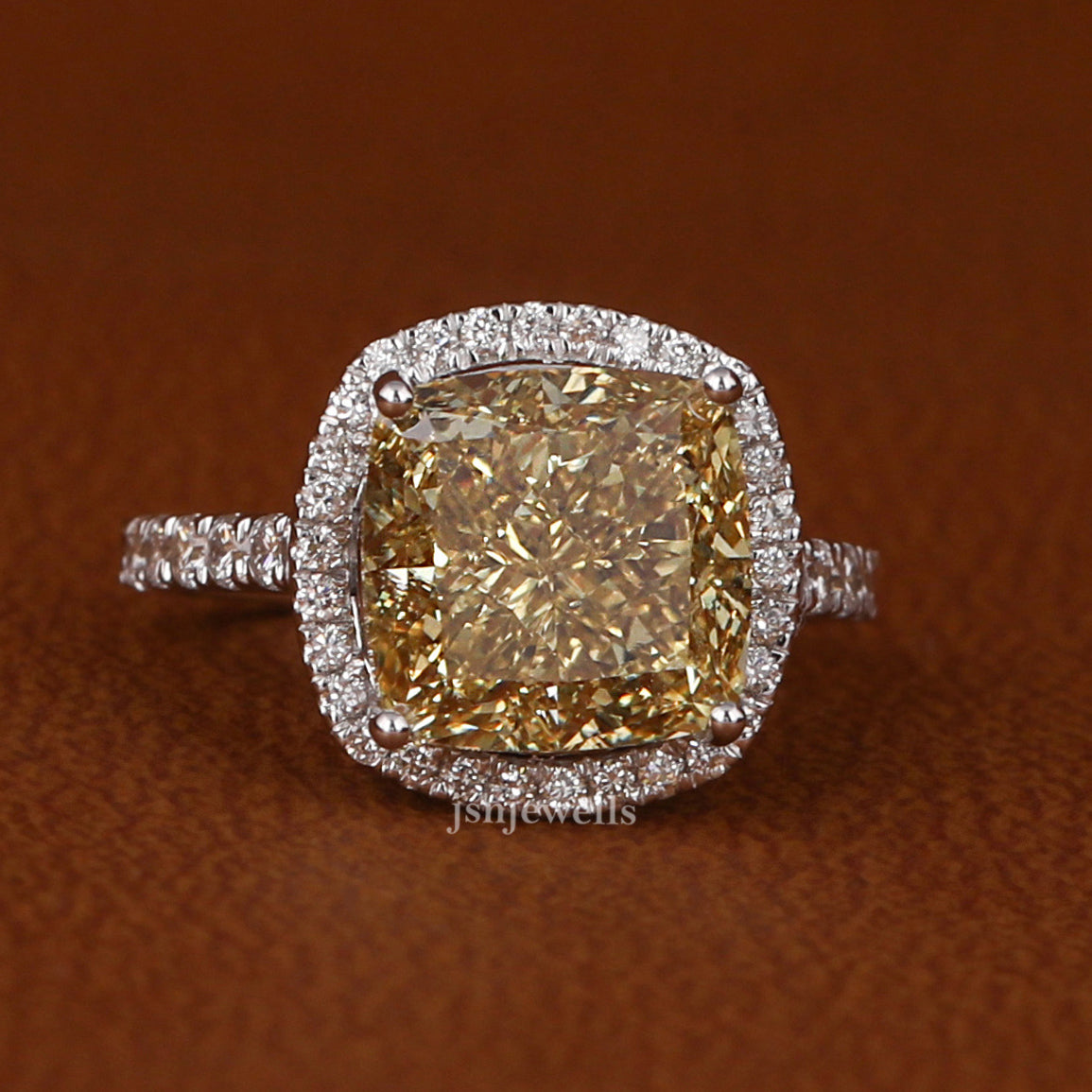 Yellow Cushion Cut Lab Grown Diamond Halo & Pave Engagement Ring
