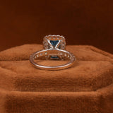 Blue Emerald Cut Lab Grown Diamond Halo with Pave Engagement Ring