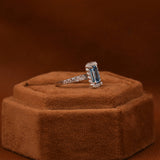 Blue Emerald Cut Lab Grown Diamond Halo with Pave Engagement Ring