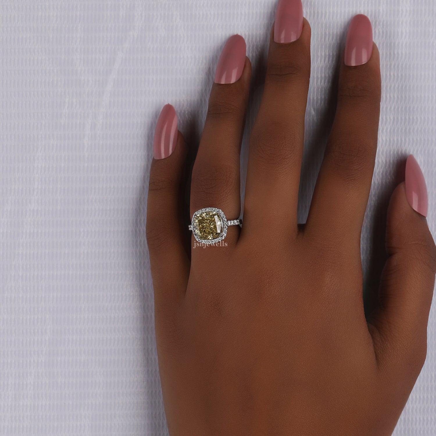 Yellow Cushion Cut Lab Grown Diamond Halo & Pave Engagement Ring