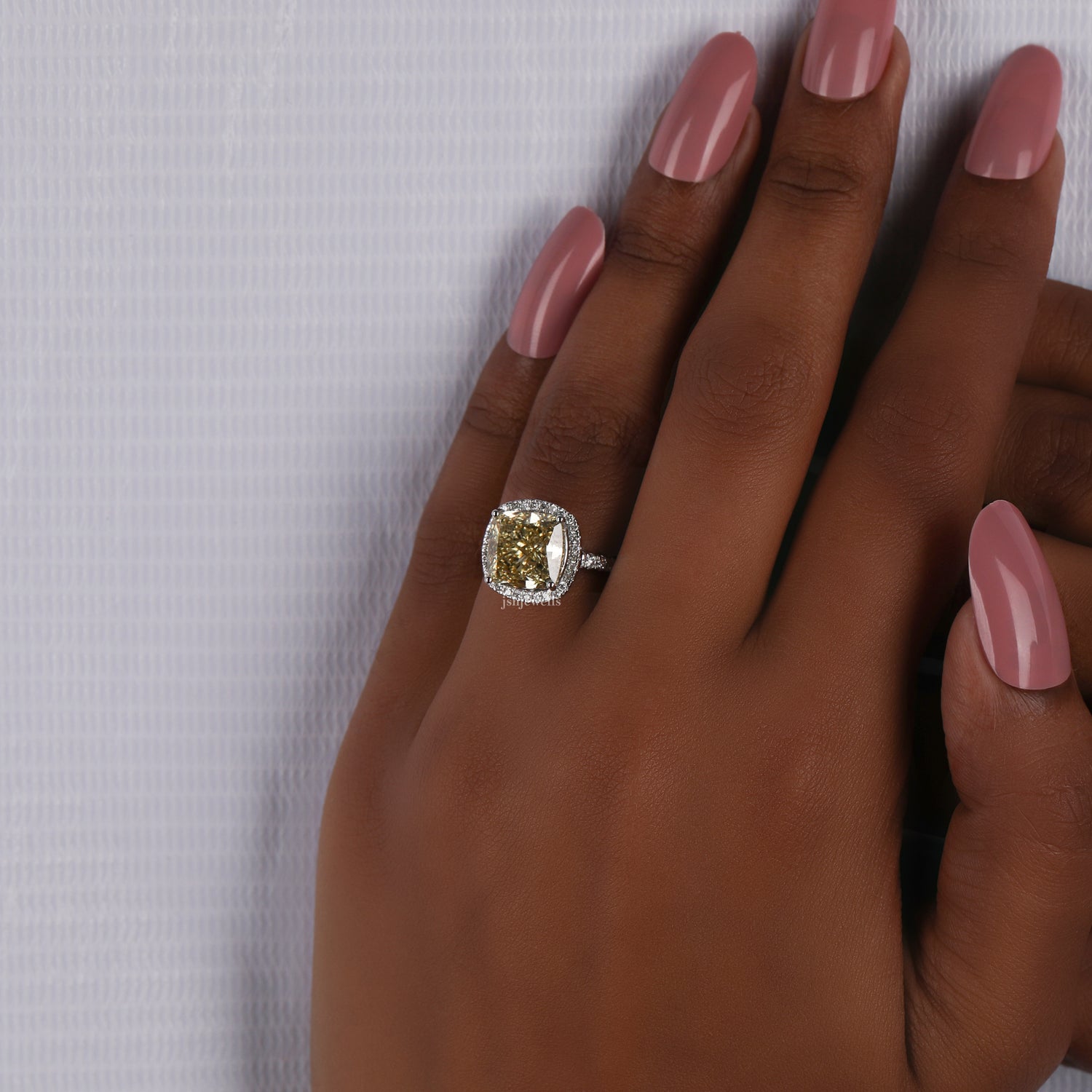 Yellow Cushion Cut Lab Grown Diamond Halo & Pave Engagement Ring