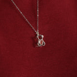 Pink Heart Shape Lab Grown Diamond Teddy Bear Style Pendant Necklace