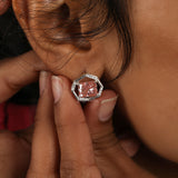 Pink Radiant Cut Lab Grown Diamond Dainty Halo Stud Earrings