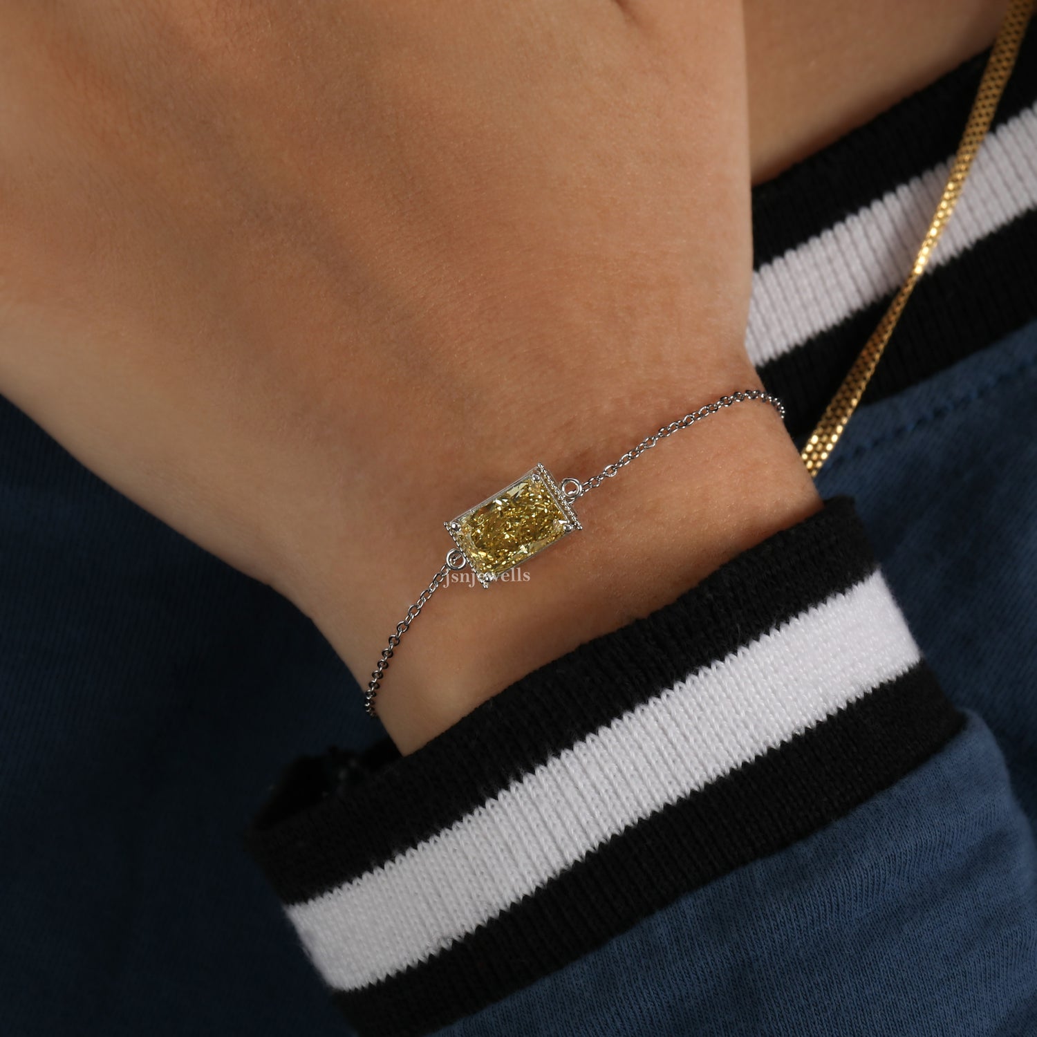 Yellow Radiant Cut Lab Grown Diamond Solitaire Bracelet