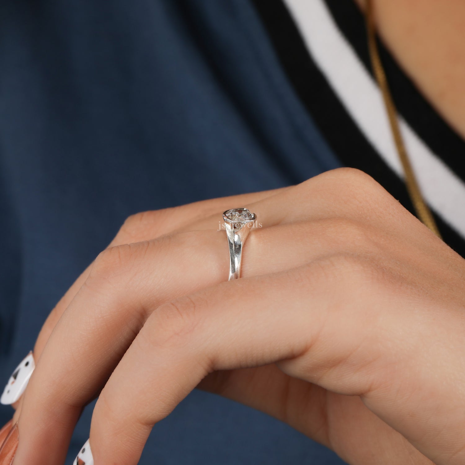 East West Marquise Cut Lab Grown Diamond Bezel Solitaire Engagement Ring