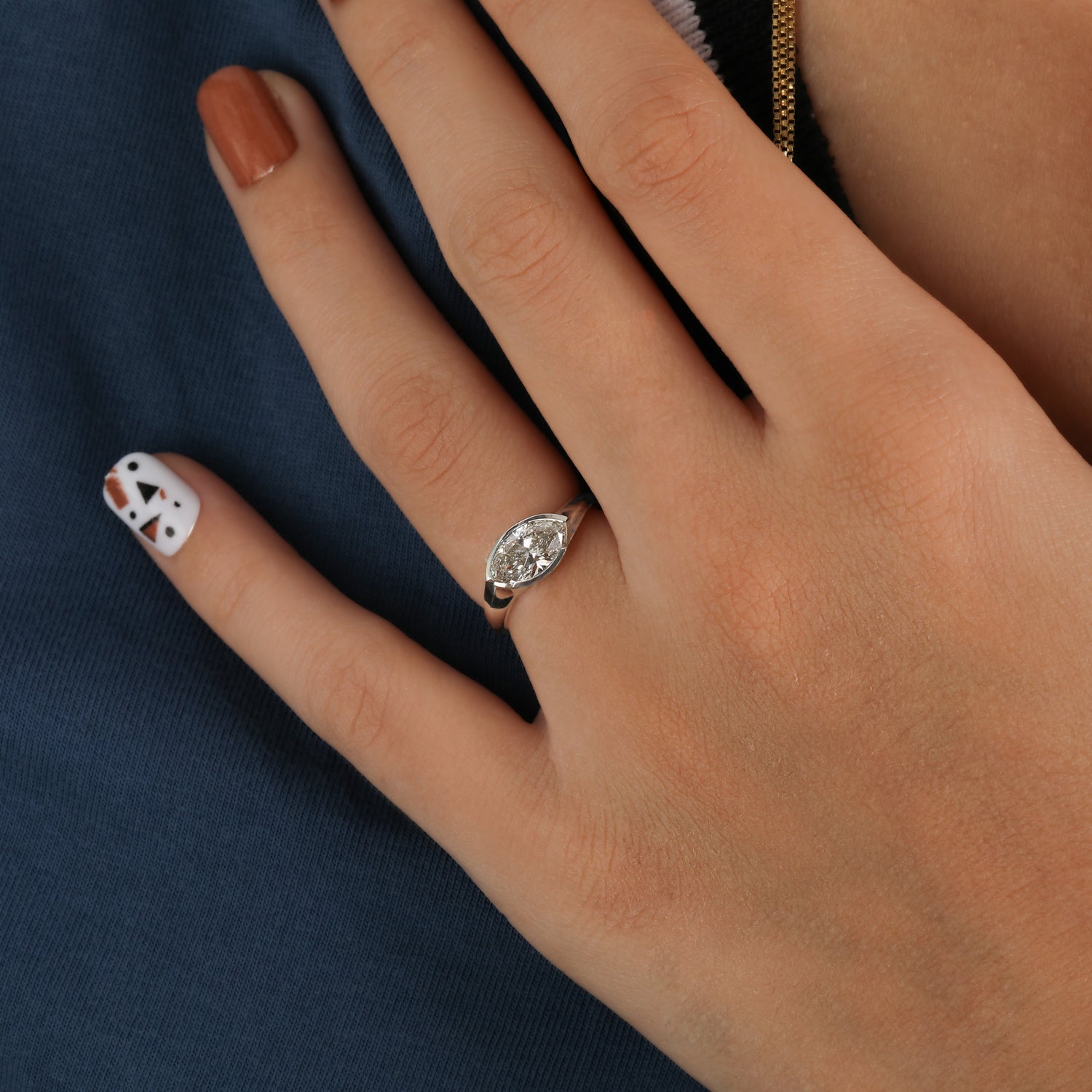 East West Marquise Cut Lab Grown Diamond Bezel Solitaire Engagement Ring