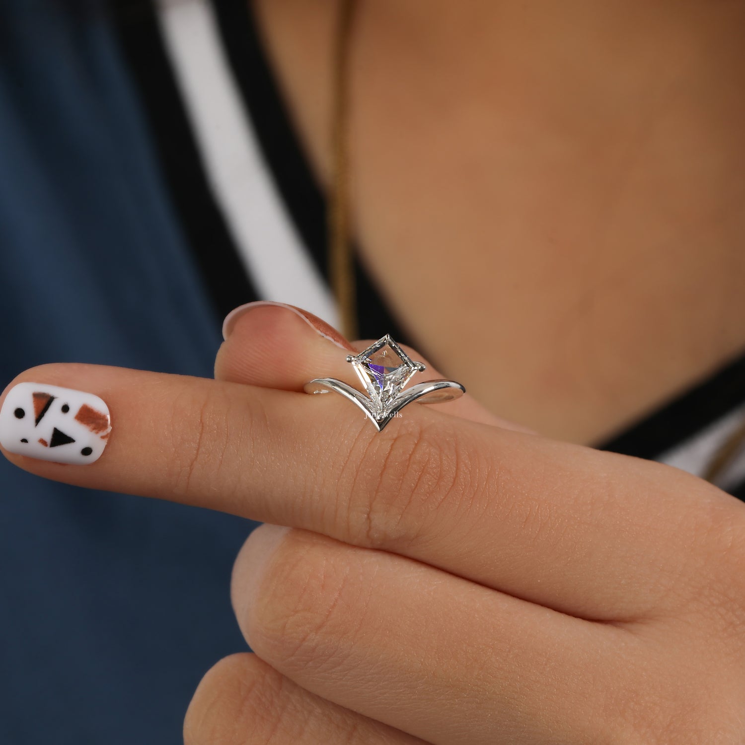 Kite Cut Lab Grown Diamond V Shape Solitaire Engagement Ring