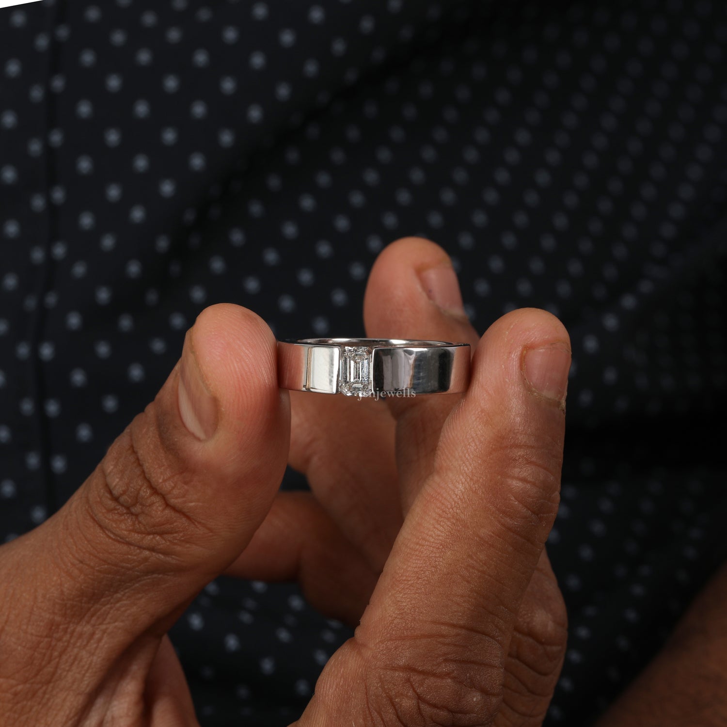 Emerald Cut Lab Grown Diamond Tension Solitaire Men's Ring