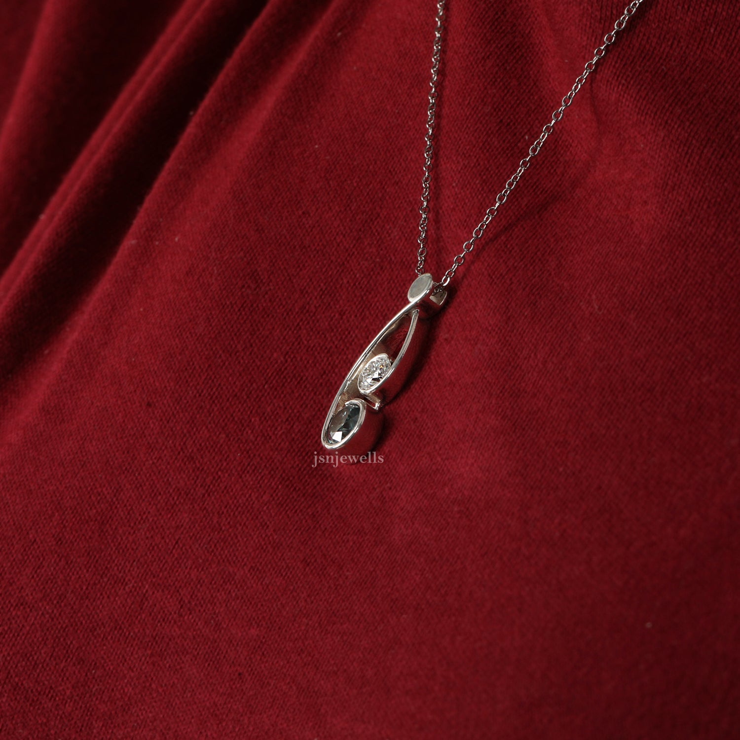 White & Green Round Cut Lab Grown Diamond Two Stone Pendant Necklace