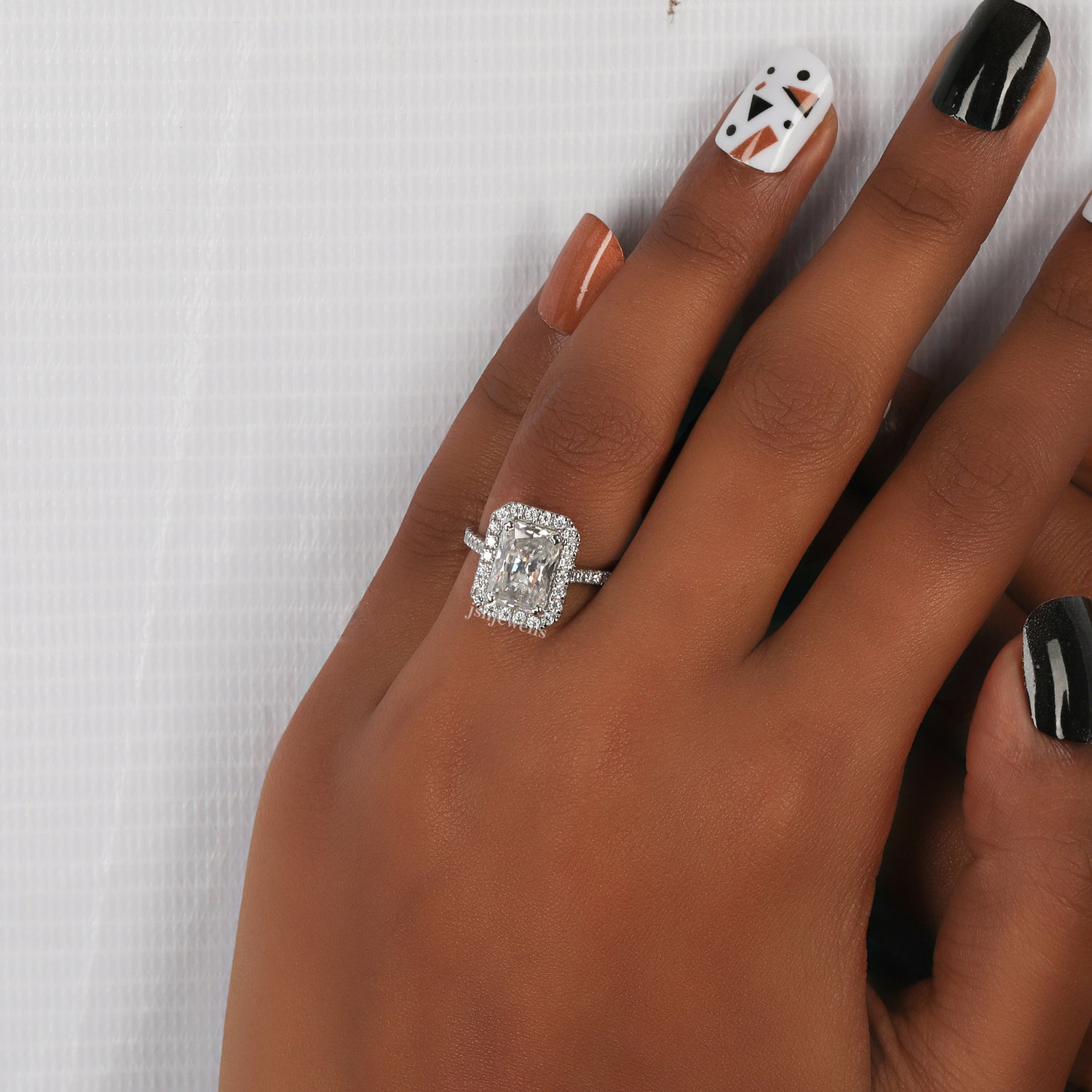 Radiant Cut Lab Grown Diamond Halo & Pave Engagement Ring