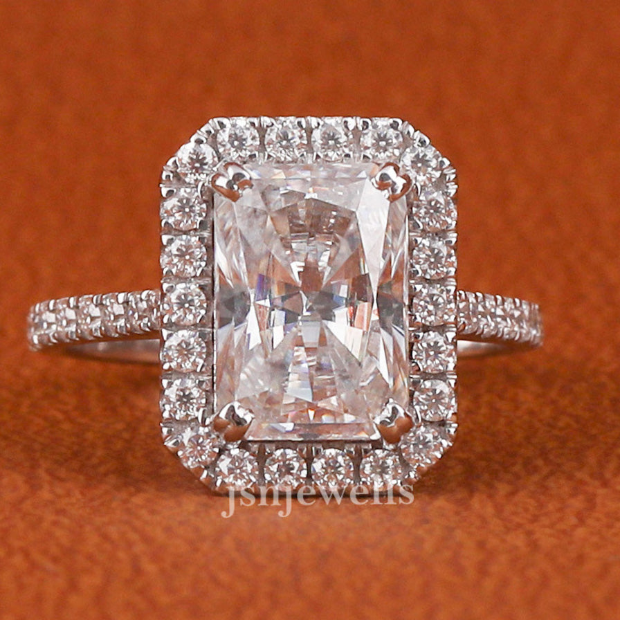 Radiant Cut Lab Grown Diamond Halo & Pave Engagement Ring