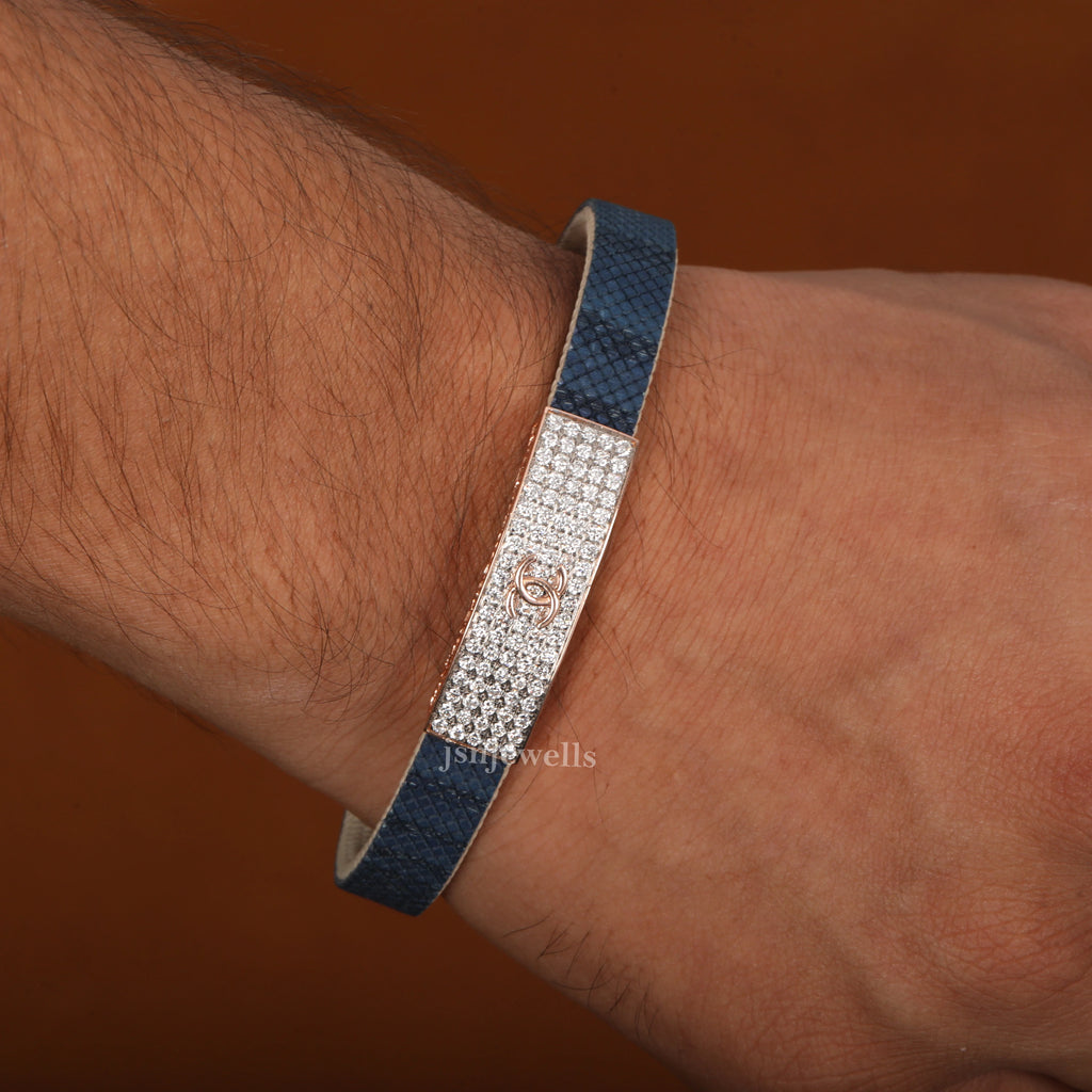 Custom Made Men's Wrist Bracelet With Round Cut CVD Diamonds