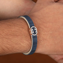 Handcrafted Blue Belt and Lab Created Diamond Men's Bracelet