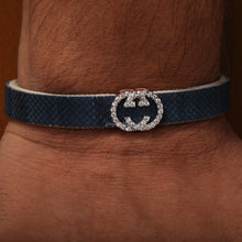 Handcrafted Blue Belt and Lab Created Diamond Men's Bracelet