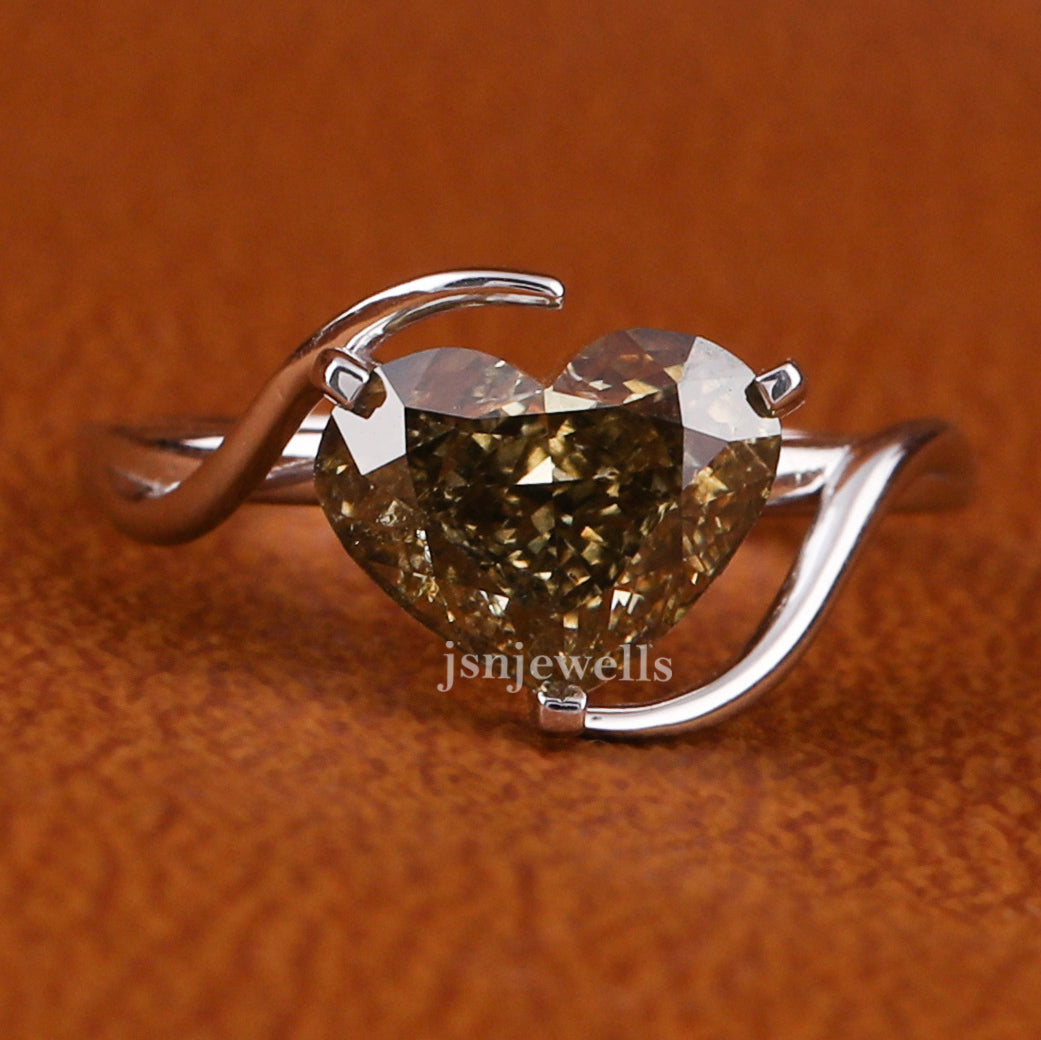 Yellow Herat Cut Lab Grown Diamond Unique Solitaire Engagement Ring