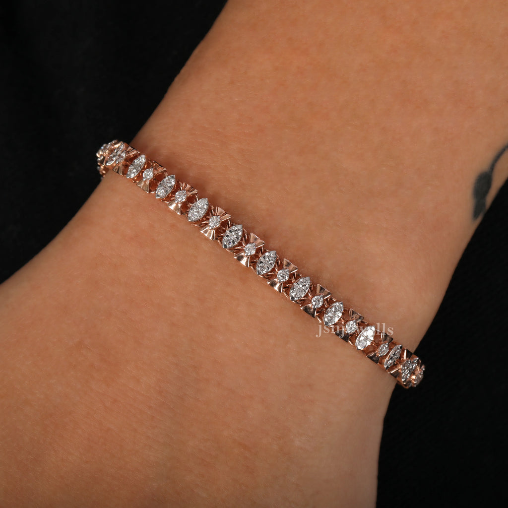 Round Cut CVD Lab Grown Diamond Bridal Rose Gold Bracelet