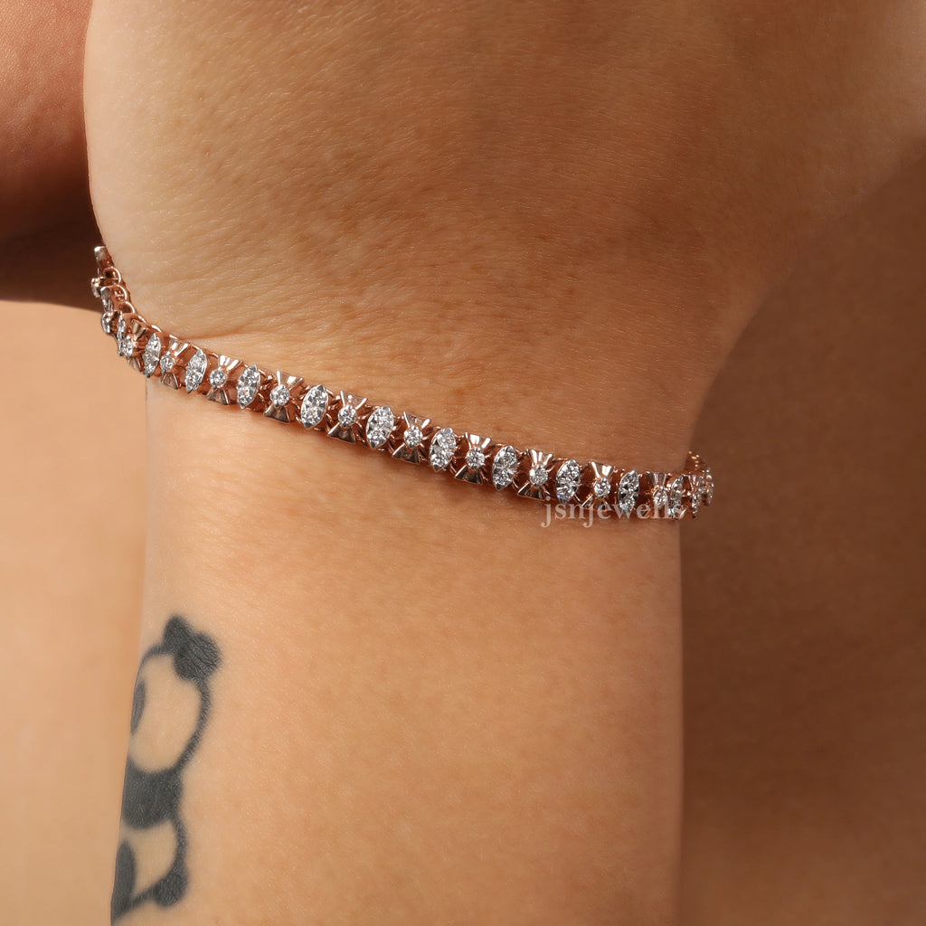 Round Cut CVD Lab Grown Diamond Bridal Rose Gold Bracelet