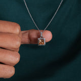 Yellow Square Radiant Cut Lab Grown Diamond Halo Pendant Necklace