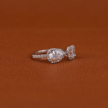 Pear & Radiant Cut Lab Diamond Two Stone With Halo Engagement Ring