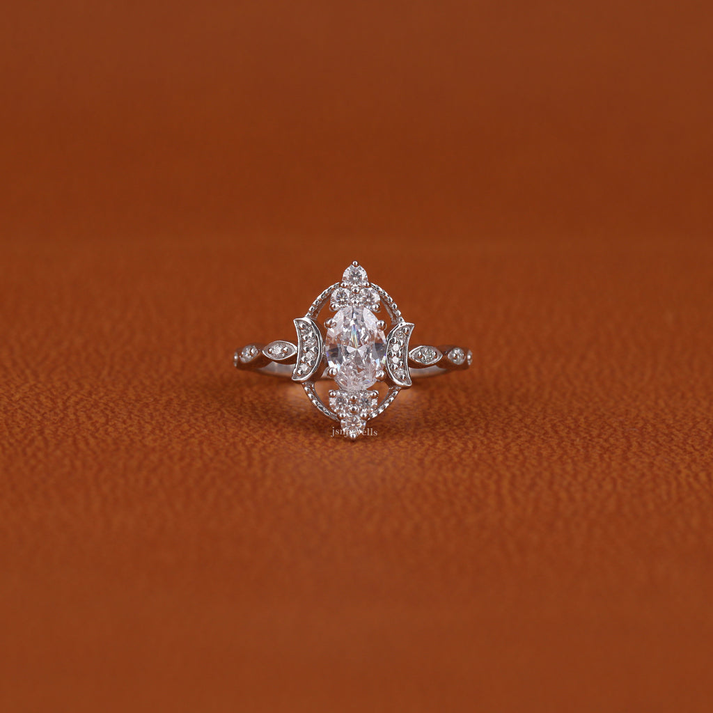 Oval Cut Lab Created Diamond Vintage Cluster Engagement Ring