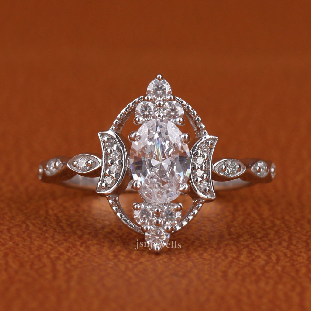 Oval Cut Lab Created Diamond Vintage Cluster Engagement Ring