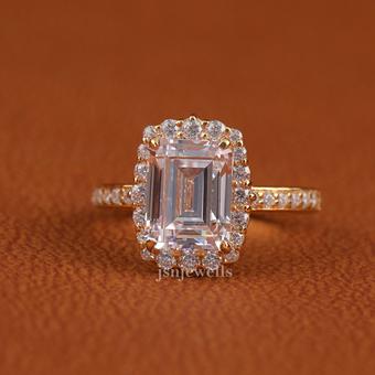 Emerald Cut Lab Grown Diamond Halo Engagement Ring