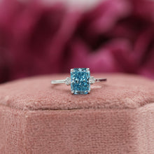 Blue Radiant Lab Grown Diamond Trilogy Engagement Ring