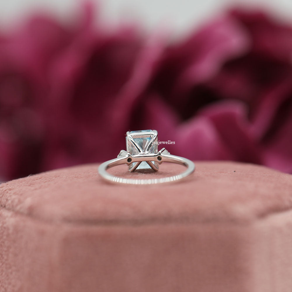 Blue Radiant Lab Grown Diamond Trilogy Engagement Ring