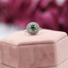 Green Round Cut Lab Diamond Double Halo Bridal Wedding Ring