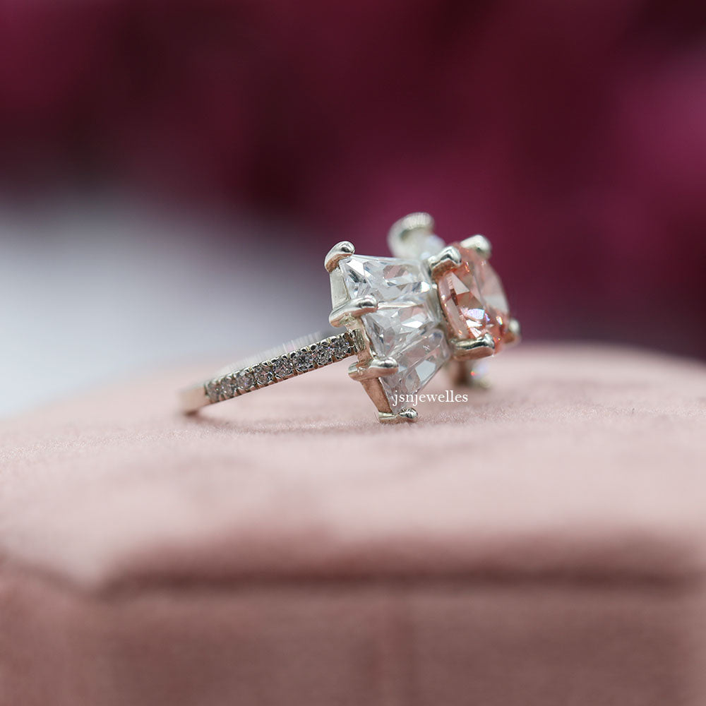 Pink Round Lab Diamond Tapered Baguette Engagement Ring