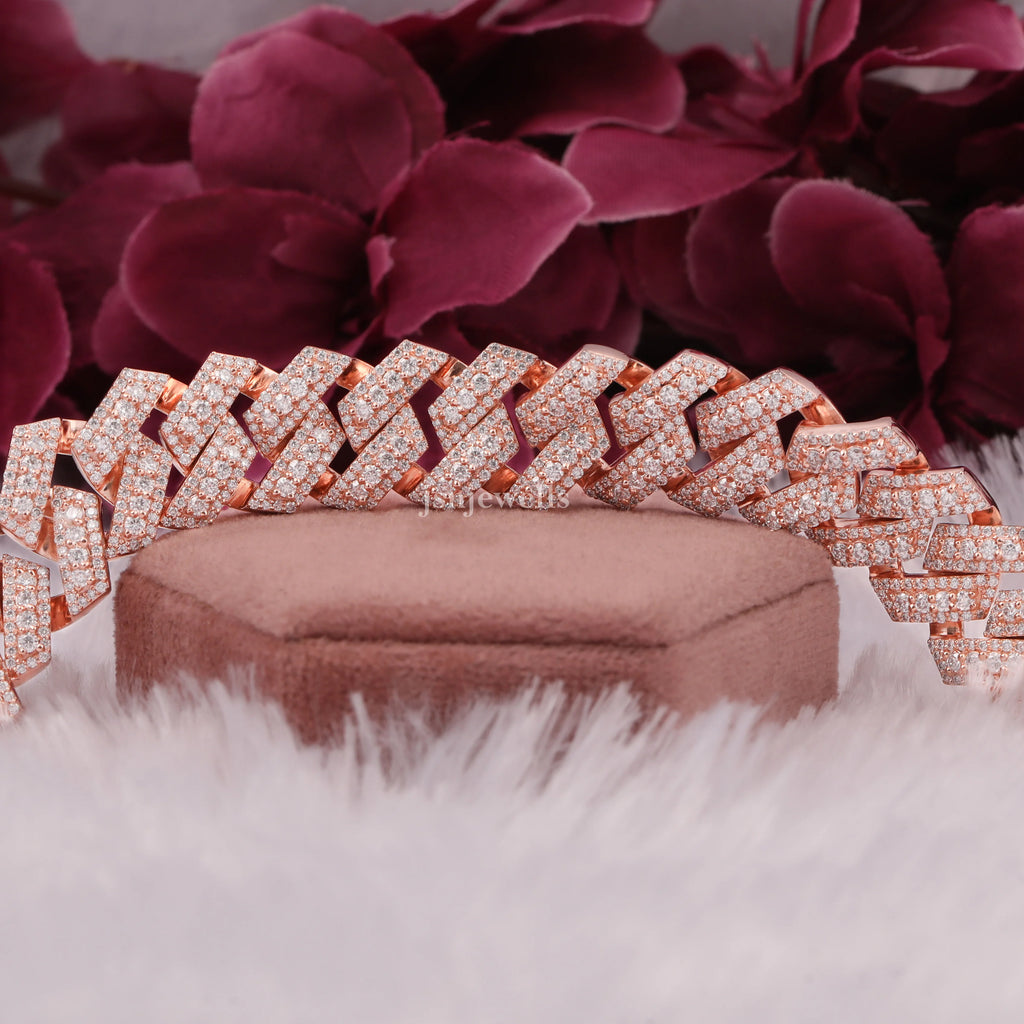 Fully Iced Out Round Moissanite Rose Gold Bracelet For Women