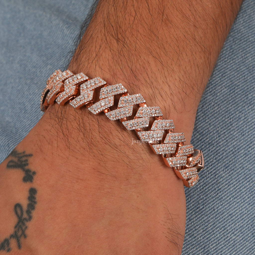 Fully Iced Out Round Moissanite Rose Gold Bracelet For Women