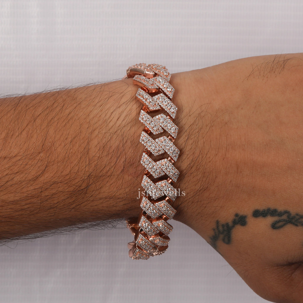 Fully Iced Out Round Moissanite Rose Gold Bracelet For Women