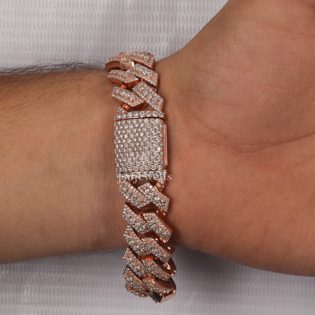 Fully Iced Out Round Moissanite Rose Gold Bracelet For Women