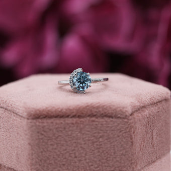 1 CT Blue Round Cut Half Halo Diamond Engagement Ring