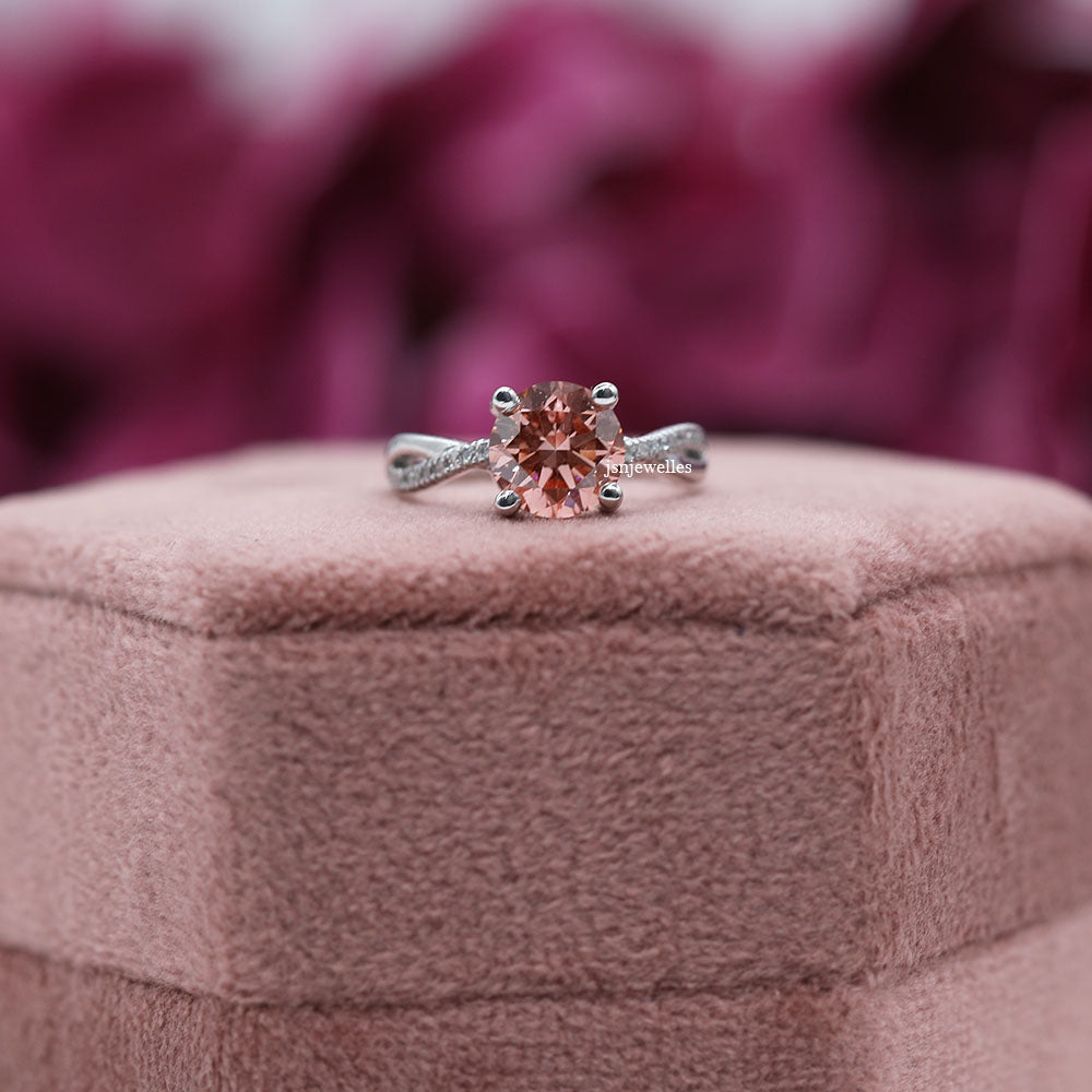 Pink Round Cut Lab Grown Diamond infinity Pave Ring