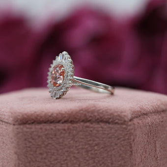 Pink Round Cut CVD Diamond Halo Cluster Ring