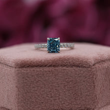 Blue Radiant Cut Lab Grown Diamond Pave Wedding Ring