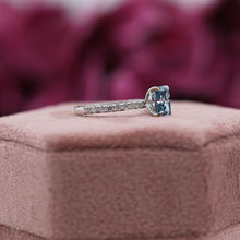 Blue Radiant Cut Lab Grown Diamond Pave Wedding Ring