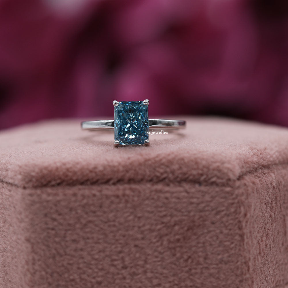 Radiant Cut Blue Diamond Solitaire Engagement Ring