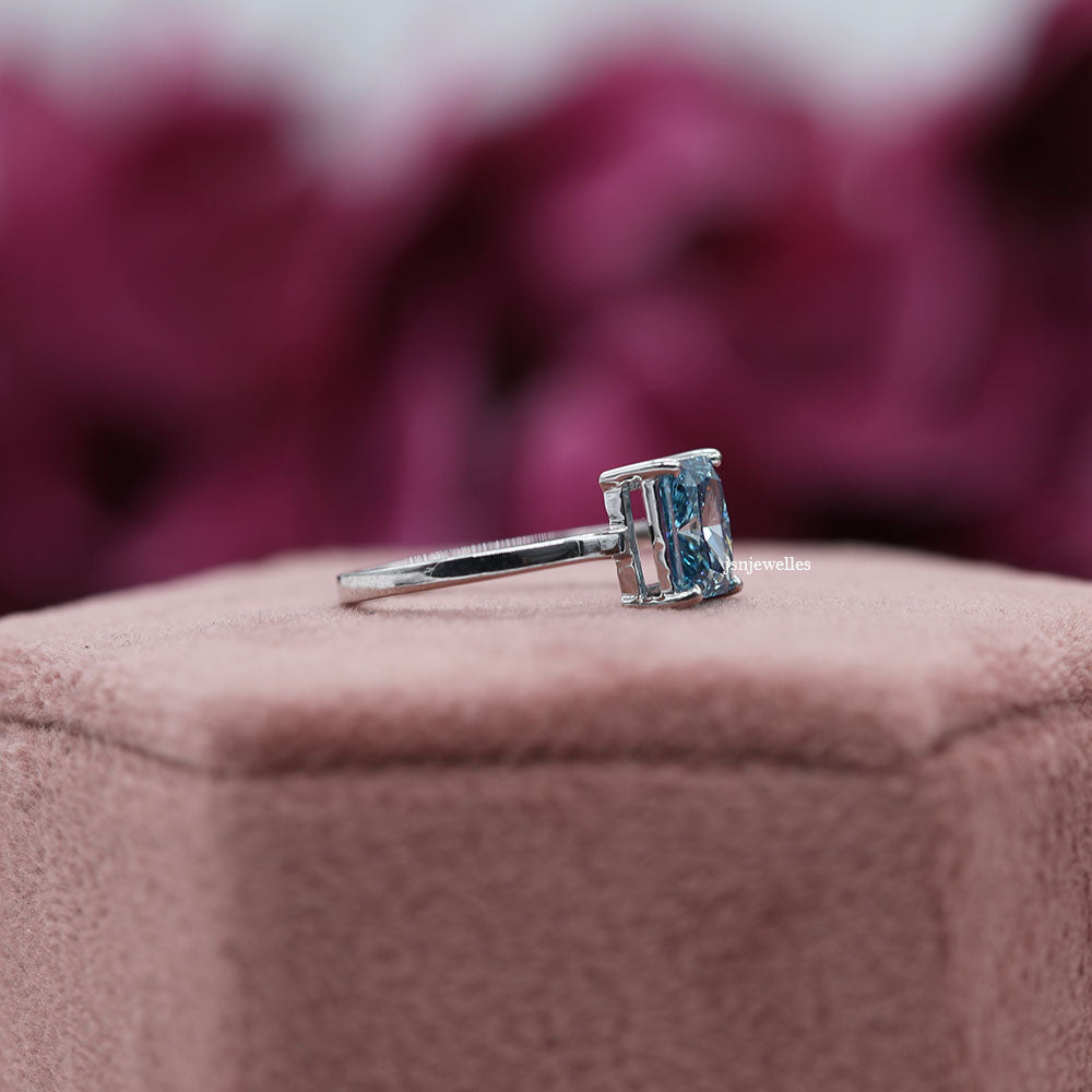 Radiant Cut Blue Diamond Solitaire Engagement Ring