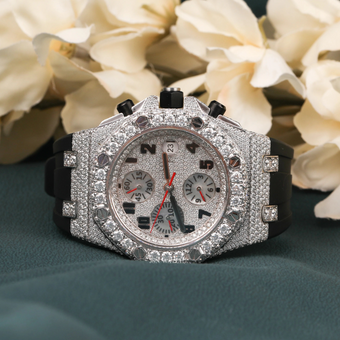 Moissanite Exclusive Half Iced Out Chronograph Watch Black Belt