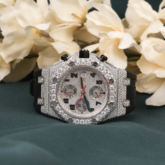 Moissanite Exclusive Half Iced Out Chronograph Watch Black Belt