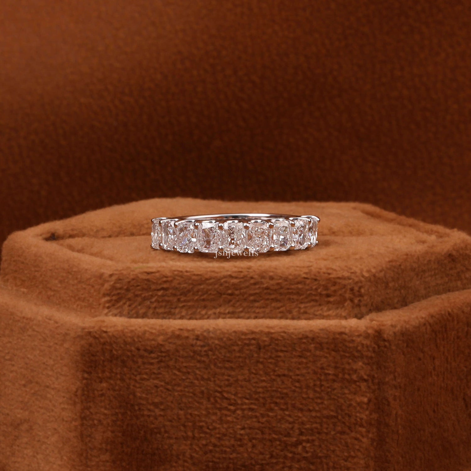 Elongated Cushion Cut Lab Grown Diamond Half Eternity Wedding Band