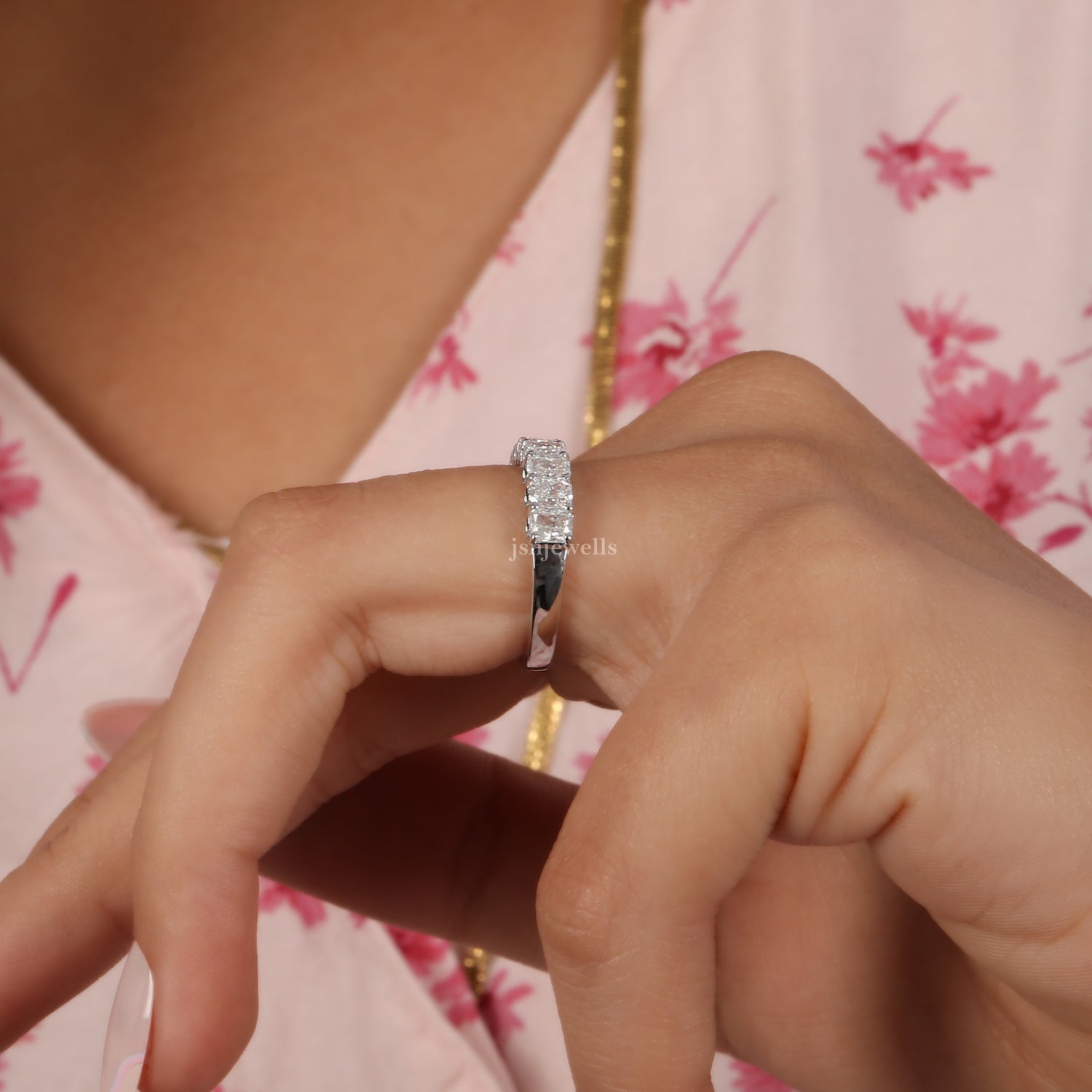 Elongated Cushion Cut Lab Grown Diamond Half Eternity Wedding Band