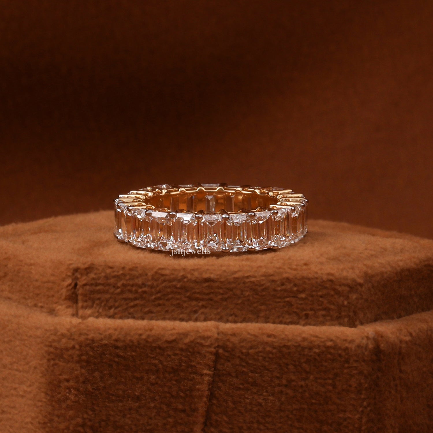 5.0 CT Emerald Cut Lab Grown Diamond Full Eternity Wedding Band