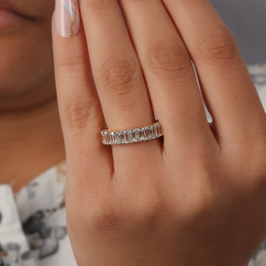 Emerald Cut Lab Grown Diamond Full Eternity Wedding Band
