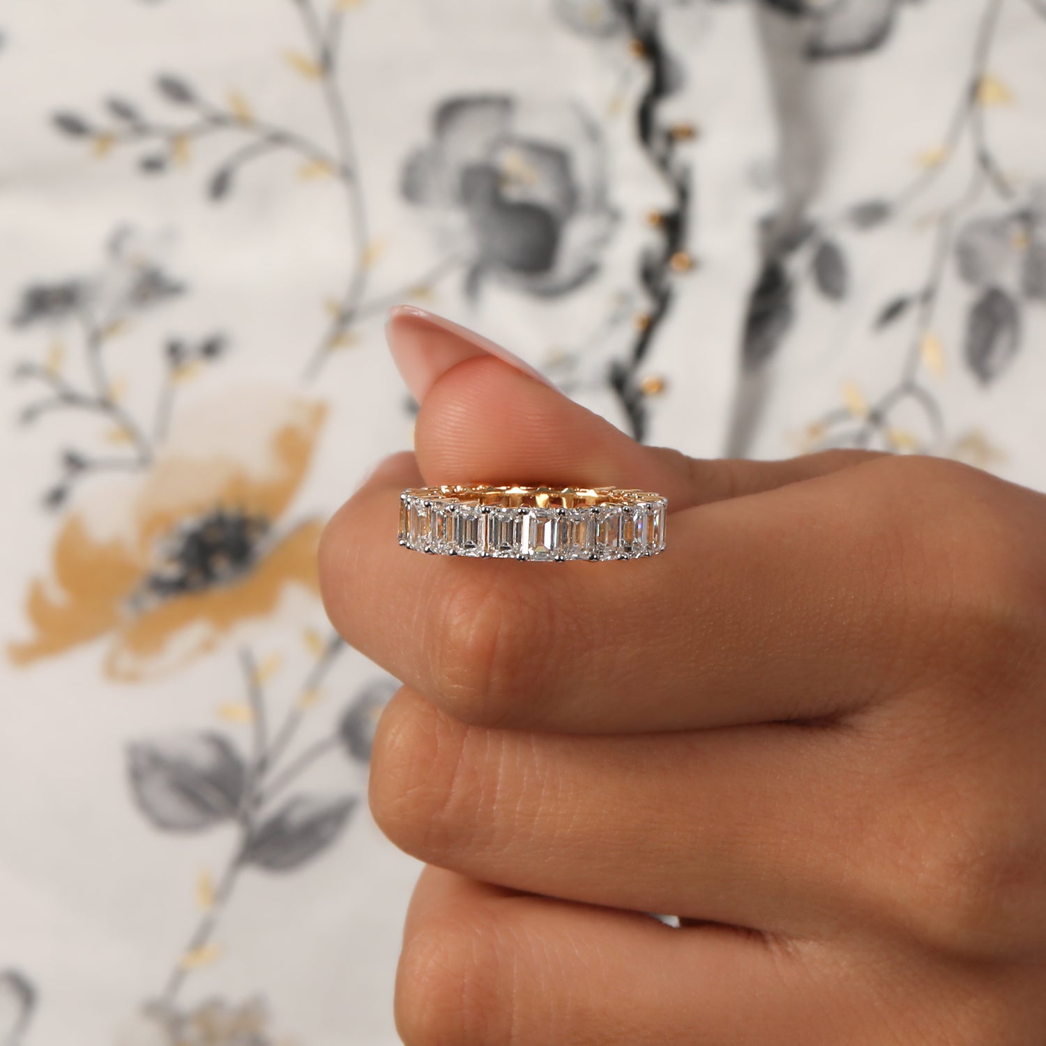 5.0 CT Emerald Cut Lab Grown Diamond Full Eternity Wedding Band